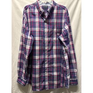 Chaps Ralph Lauren Long Sleeve Shirt Men's 2XL Pink Navy Plaid Button Up Shirt